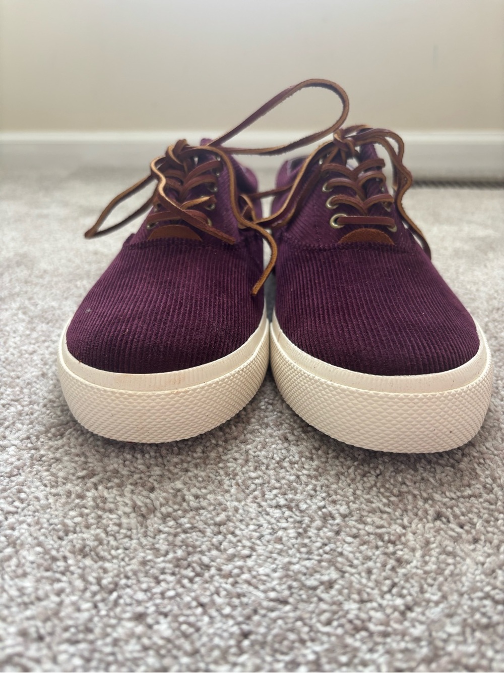 Polo by Ralph Lauren Plum Corduroy Lace-Up Sneakers with White Platform